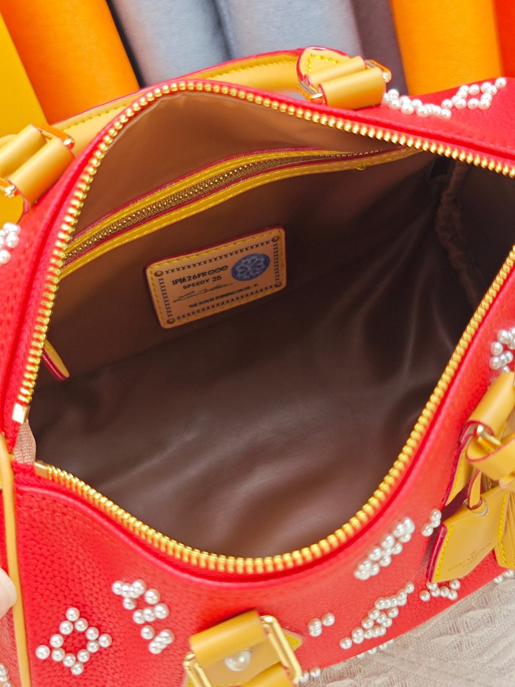Louis Vuitton Speedy Bandoulière Pearl-Motif Handbag — detail