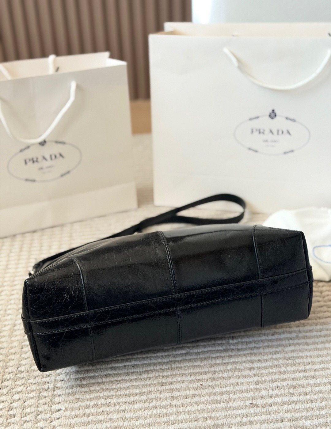 Prada Aimee Glossy Shoulder Bag — detail