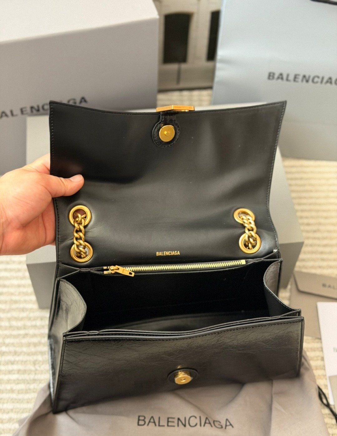 Balenciaga Crush Chain-Strap Flap Bag — detail