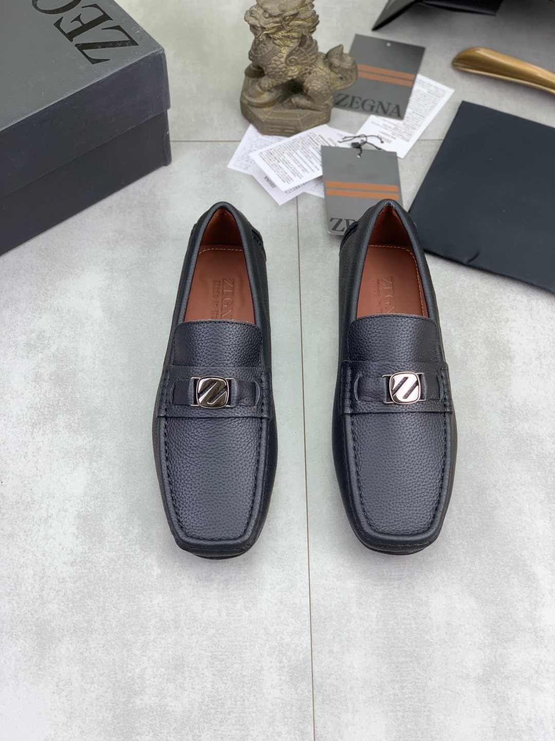 Zegna Square-Toe Leather Loafers — front