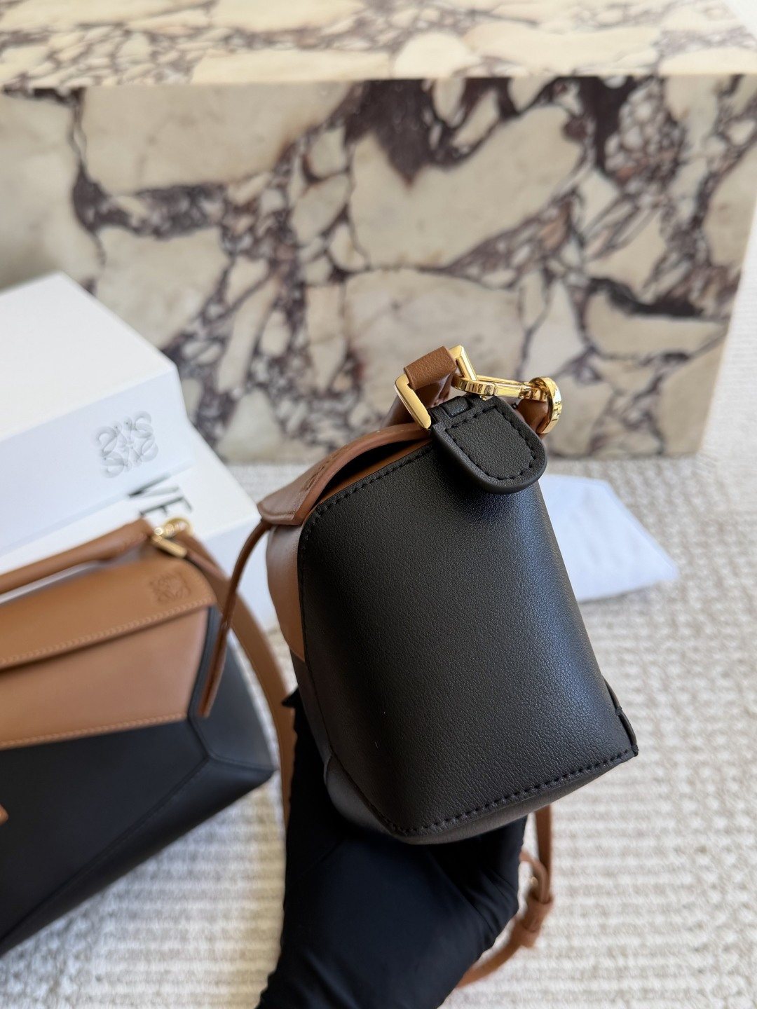 Loewe Puzzle Tan and Black Top-Handle Bag — side