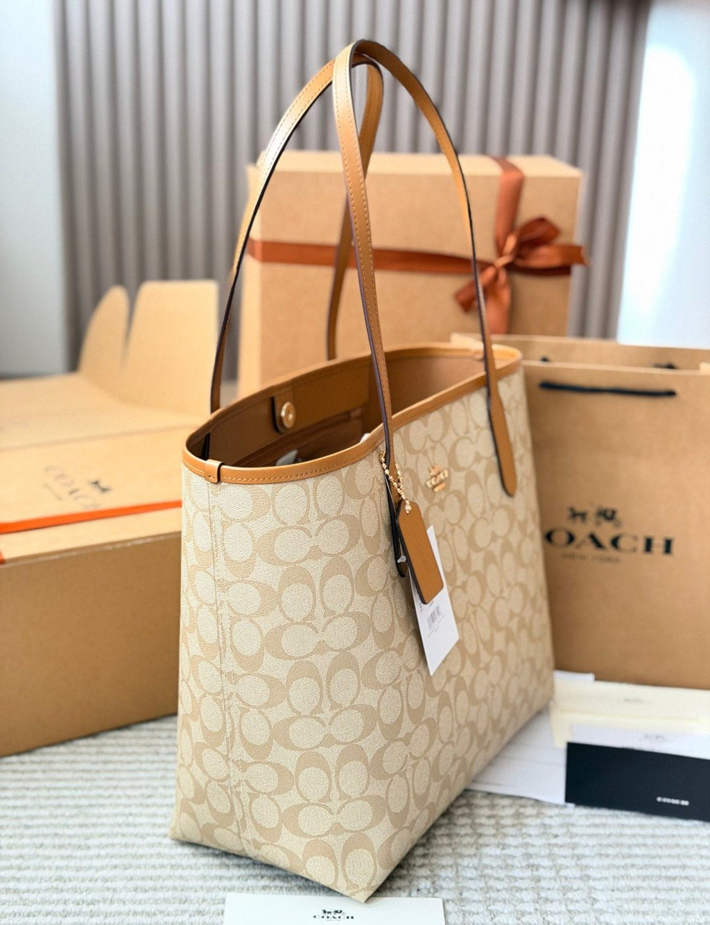 Coach City Tote in Signature Coated Canvas — side