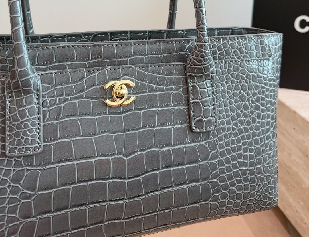 Chanel Cerf Crocodile-Embossed Tote Bag — detail