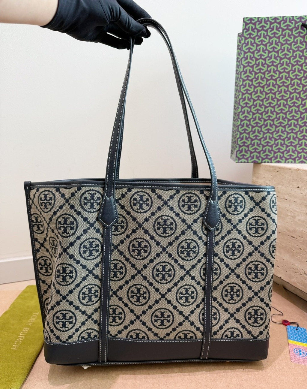 Tory Burch Patterned-Trim Shoulder Tote — back