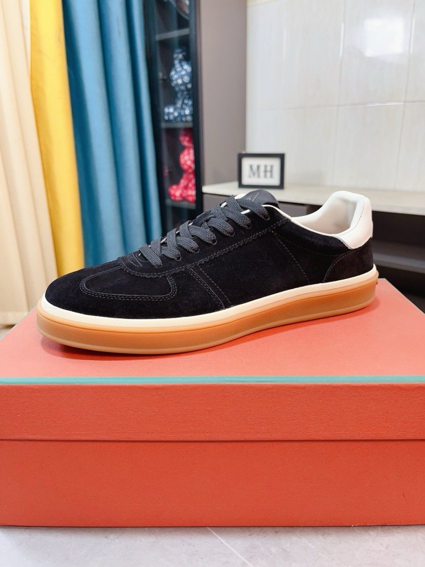 Loro Piana Contrast-Heel Lace-Up Sneakers — front
