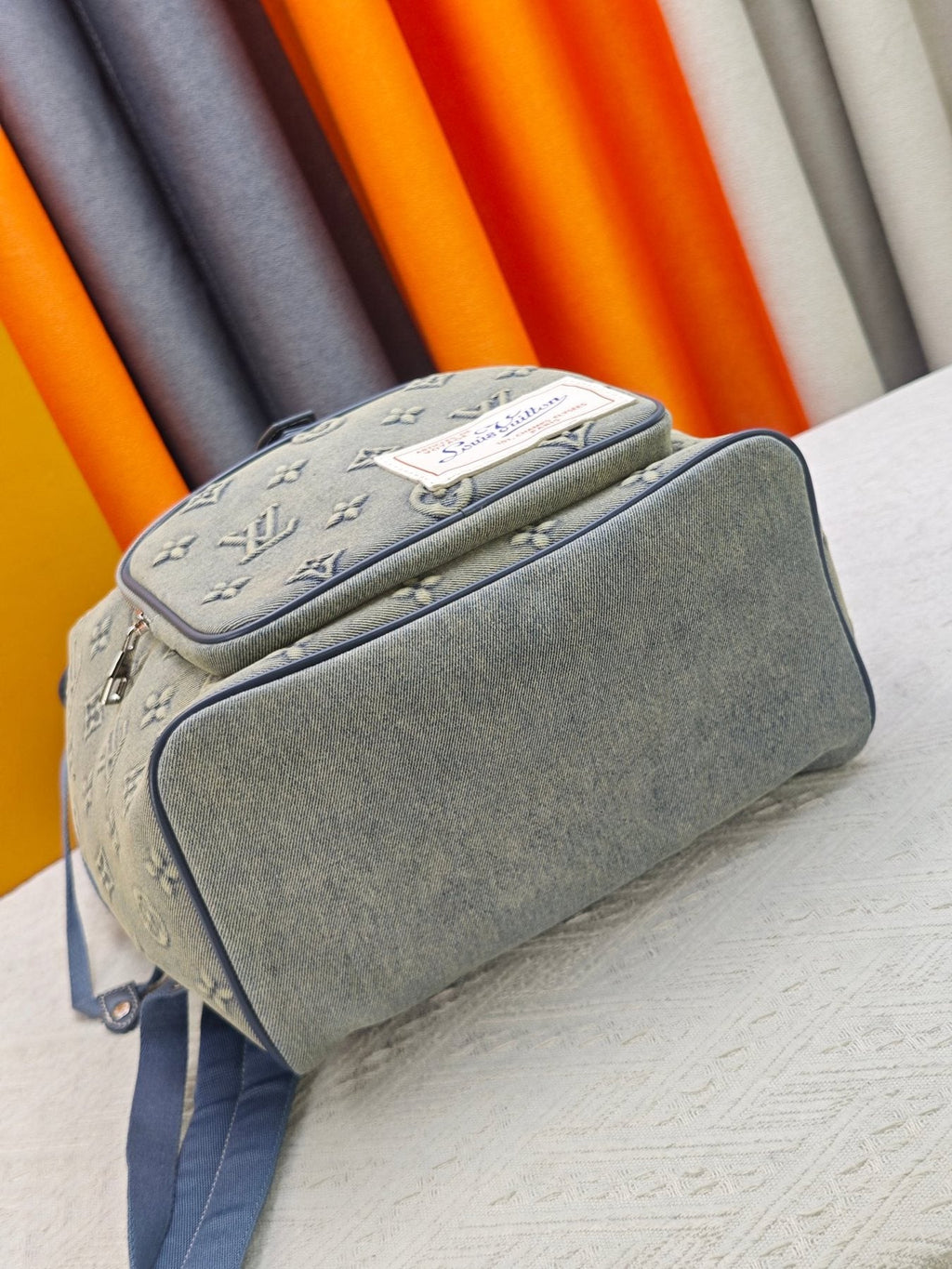 Louis Vuitton Montsouris Faded Denim Monogram Backpack — detail