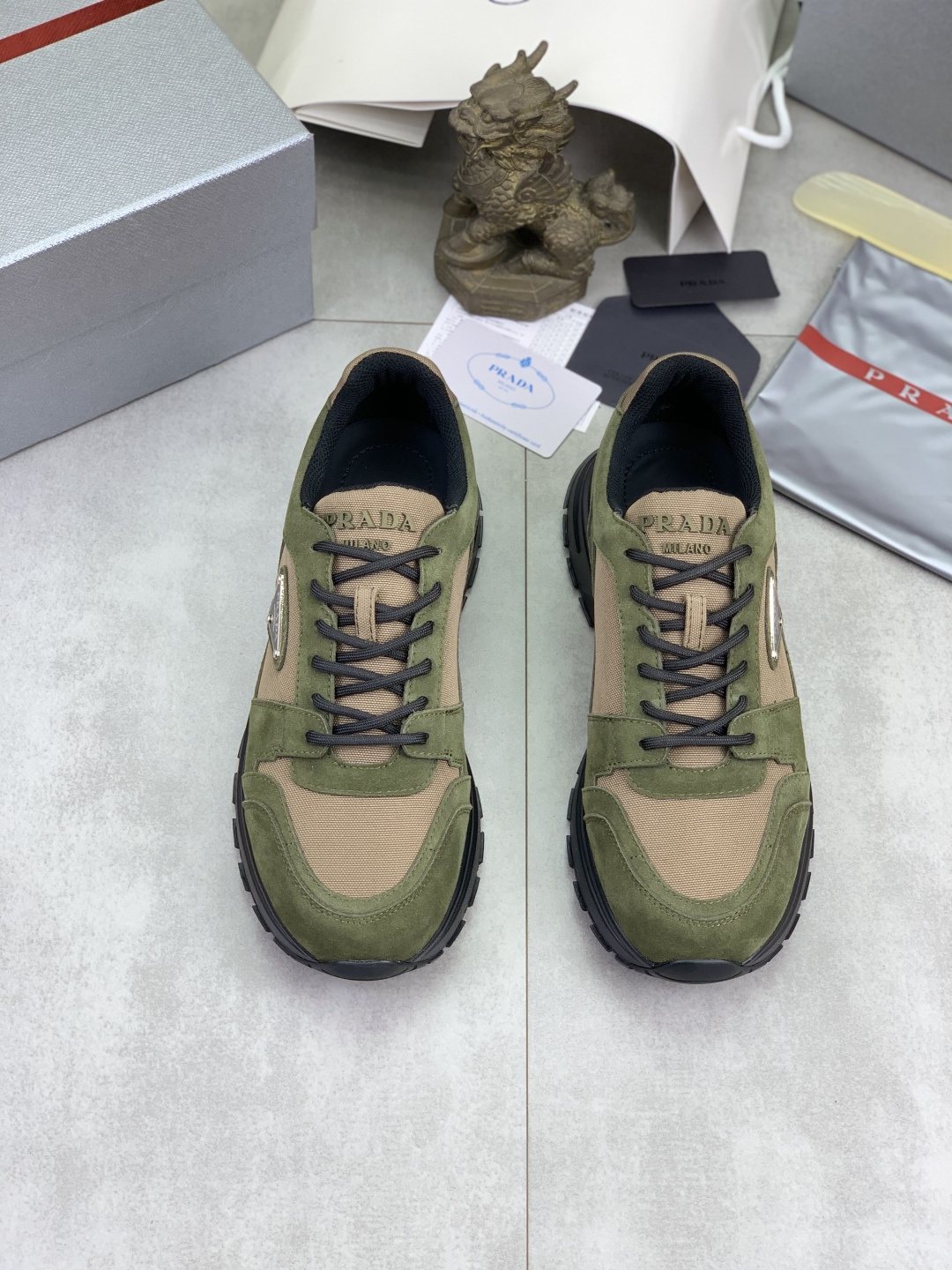 Prada Gray Paneled Men's Sneakers — front