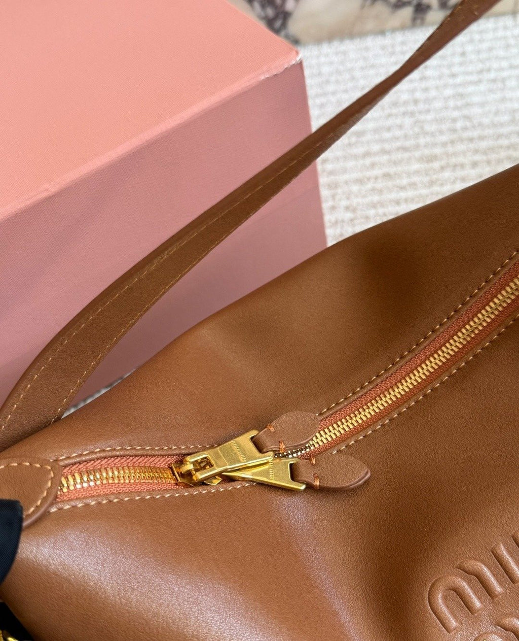 Miu Miu Draped Chain Leather Shoulder Bag — detail