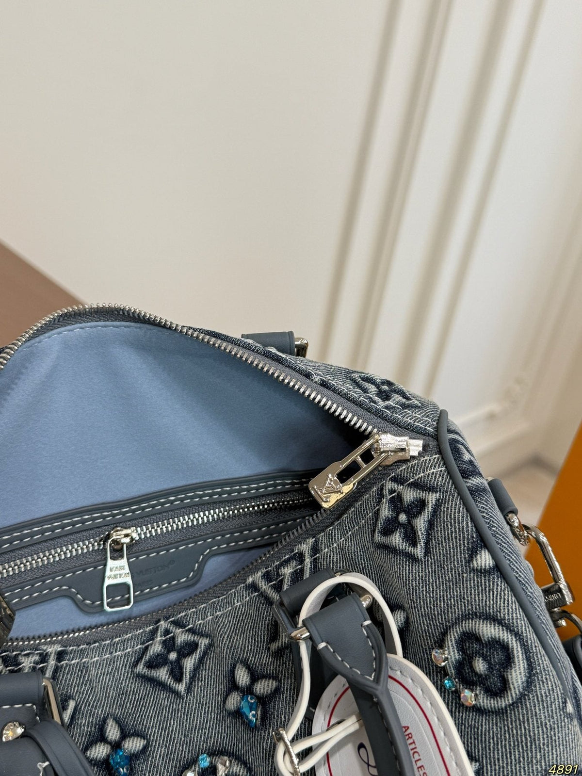 Louis Vuitton Speedy Embellished Denim Satchel — detail