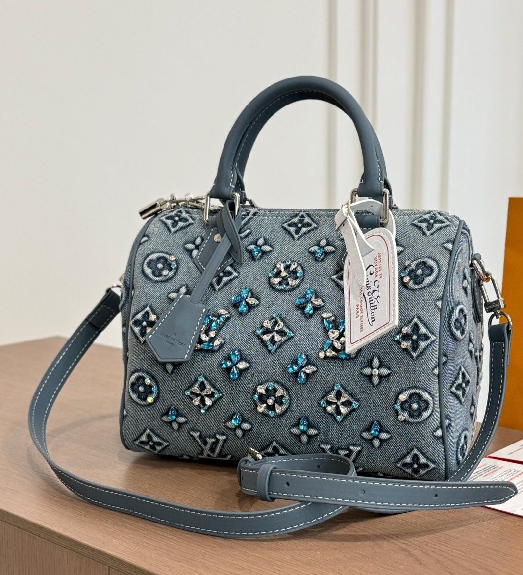 Louis Vuitton Speedy Embellished Denim Satchel — front