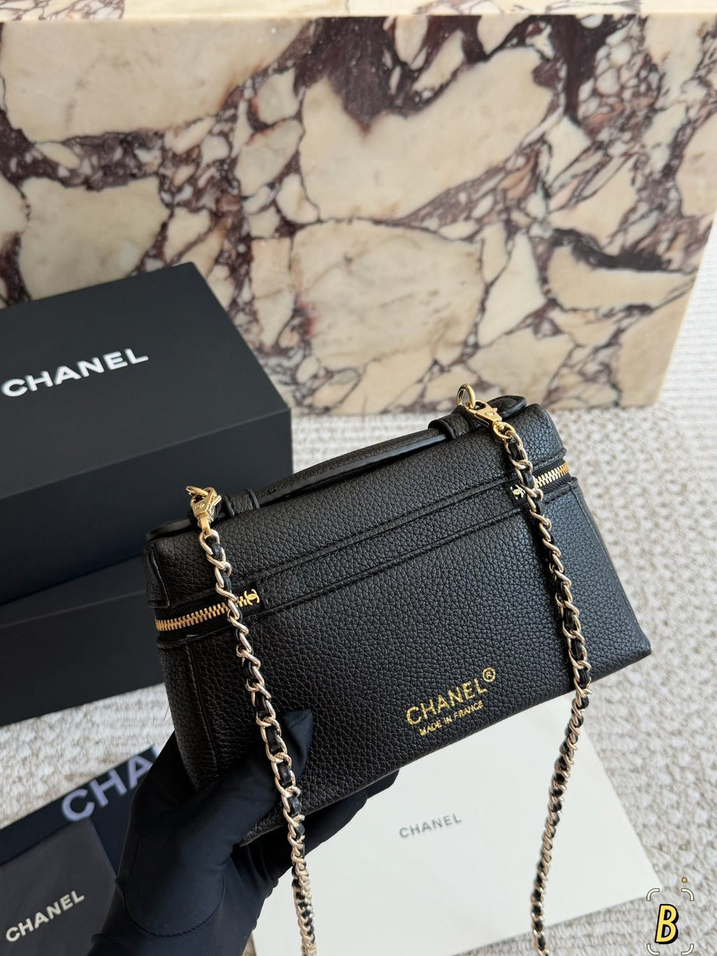 Chanel Pebbled Zip-Top Chain Handbag — back