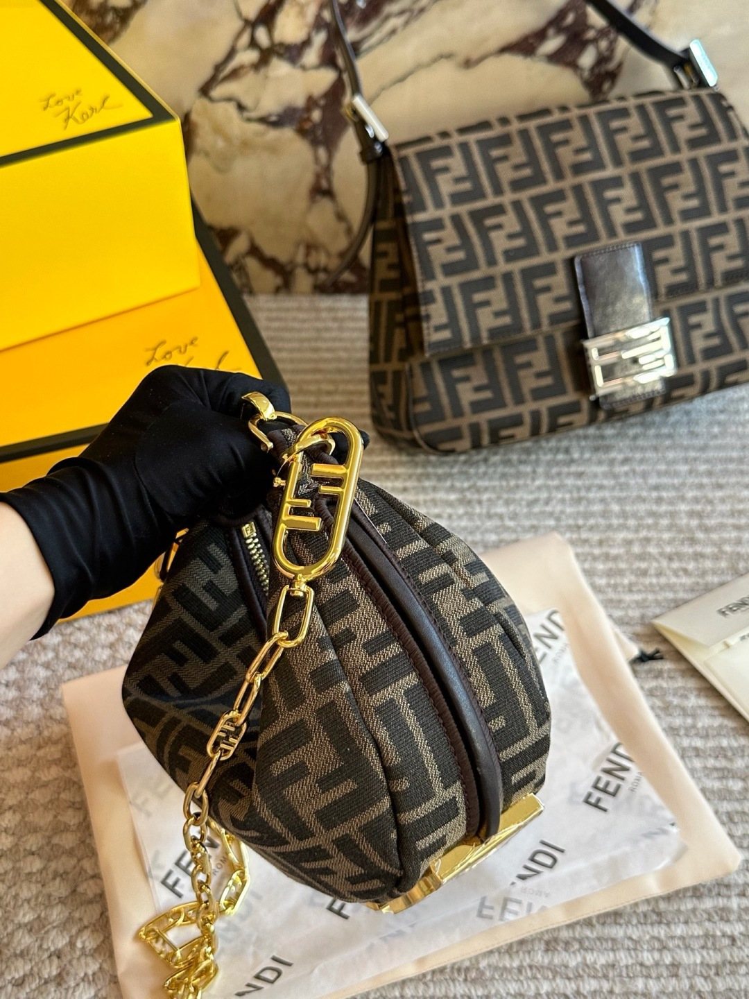 Fendi FF-Pattern Crescent Handbag — side