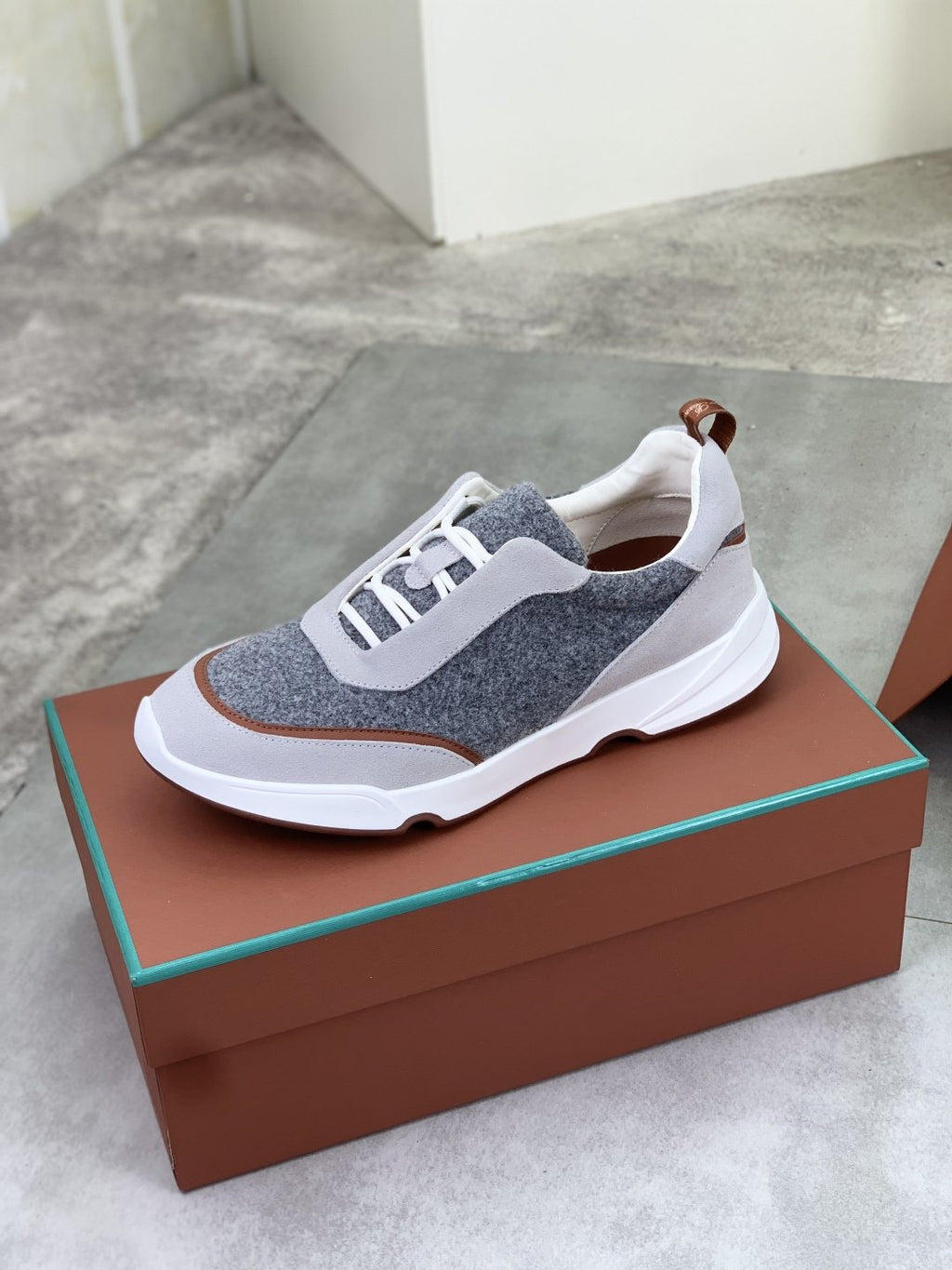 Loro Piana Contrast-Trim Lace-Up Sneakers — side