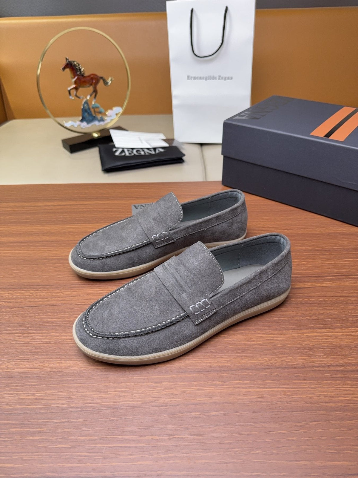 Zegna Men's Suede Strap Loafers — front