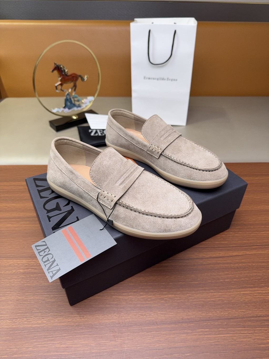 Zegna Men's Suede Strap Loafers — front
