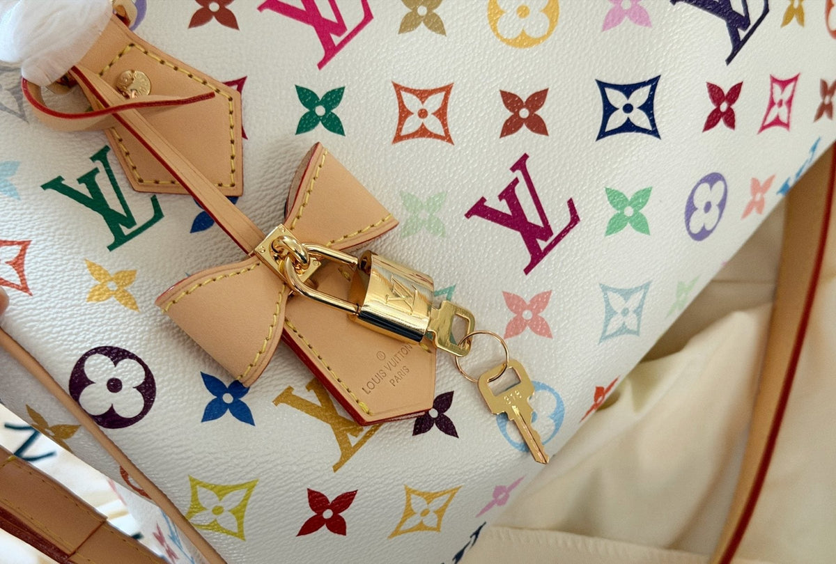Louis Vuitton Speedy White Multicolor Monogram Satchel — detail
