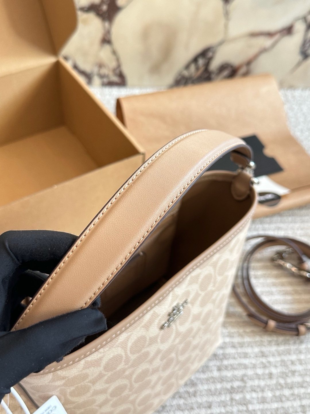 Coach Signature Pattern Bucket Bag — front