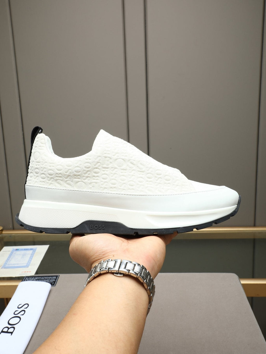Hugo Boss Men's Textured Thick-Sole Slip-On Sneakers — model