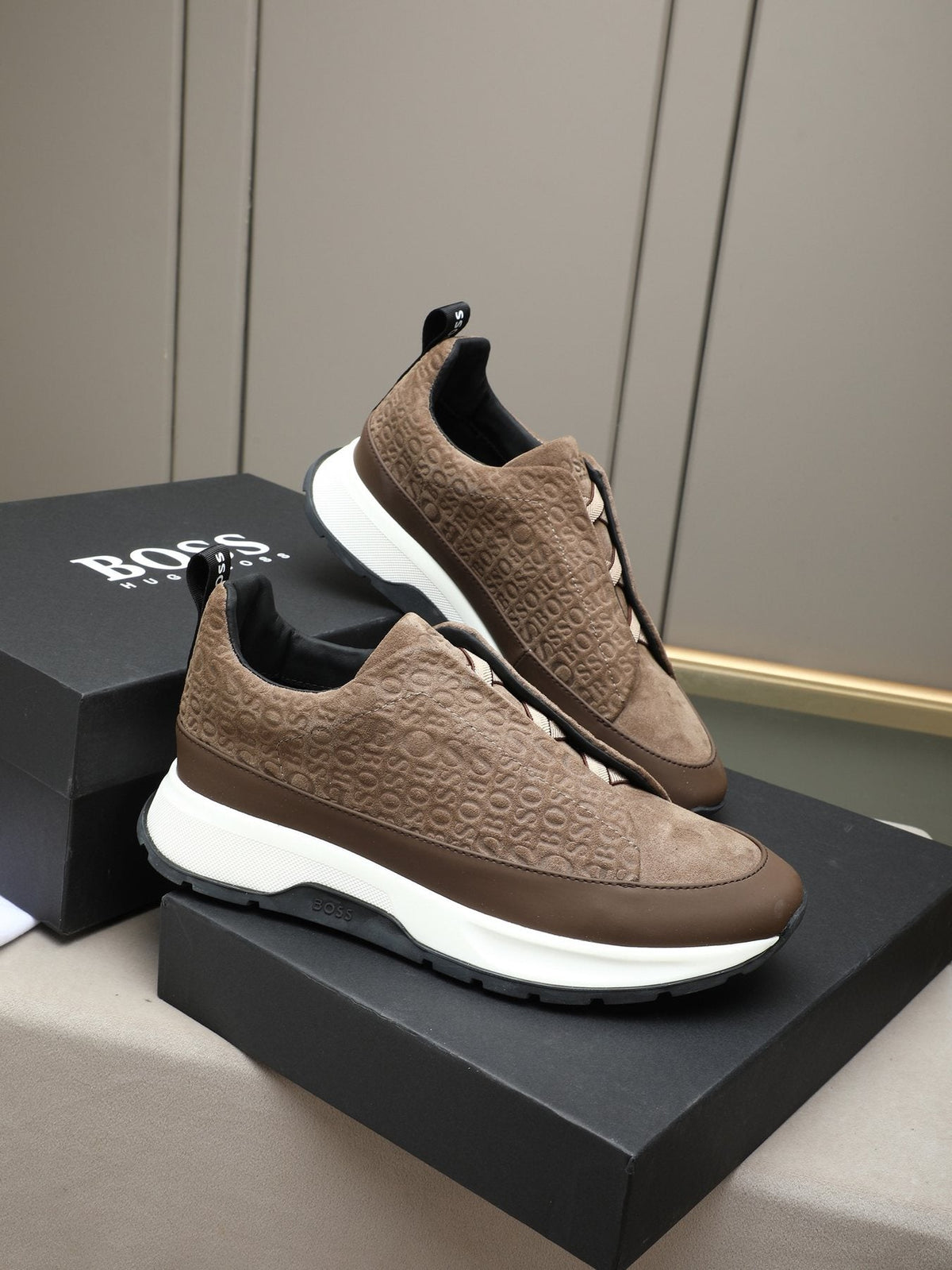 Hugo Boss Men's Textured Thick-Sole Slip-On Sneakers — front