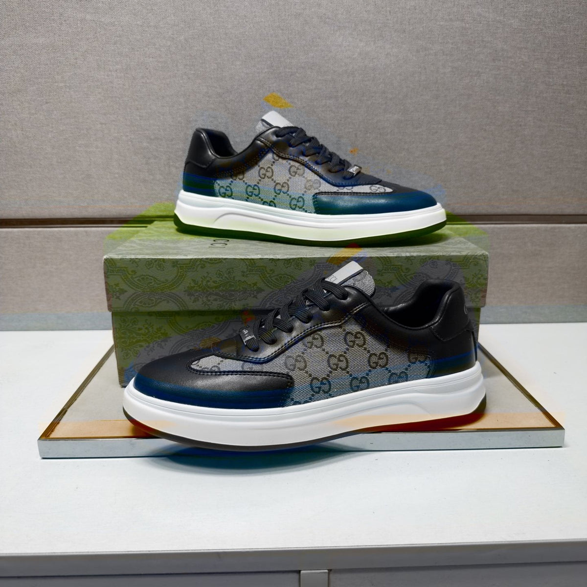 Gucci Men's Patterned-Panel Sneakers — side