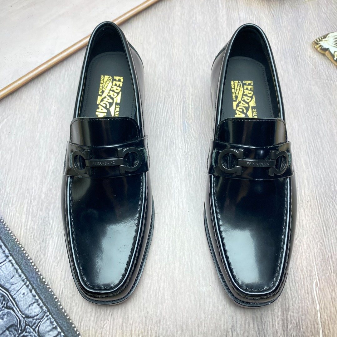 Ferragamo Black Metal-Accent Slip-On Loafers — front