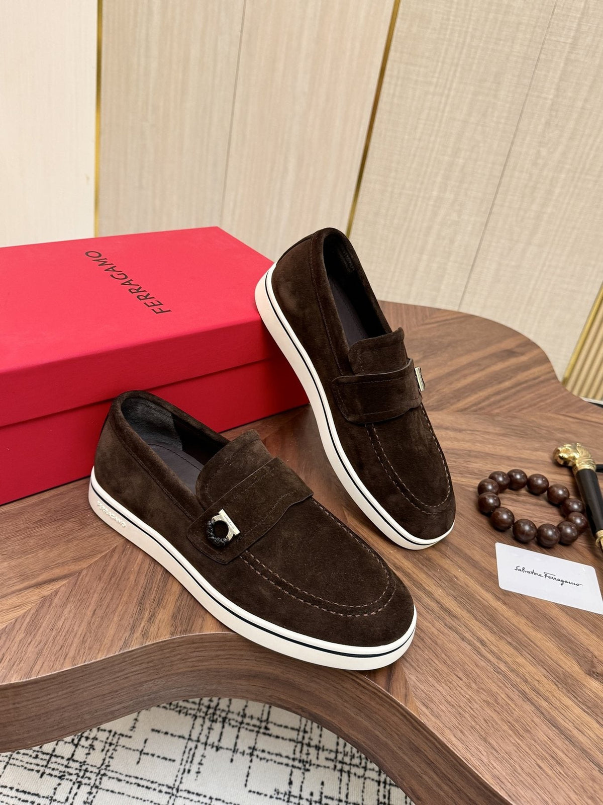 Salvatore Ferragamo Men's Strap-Detail Slip-On Shoes — front