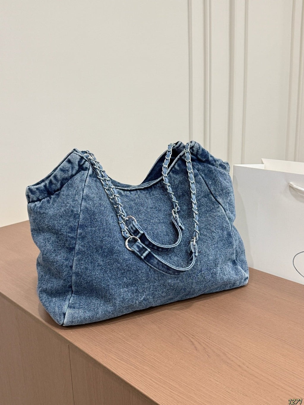 Prada Washed Denim Chain-Handle Tote — back