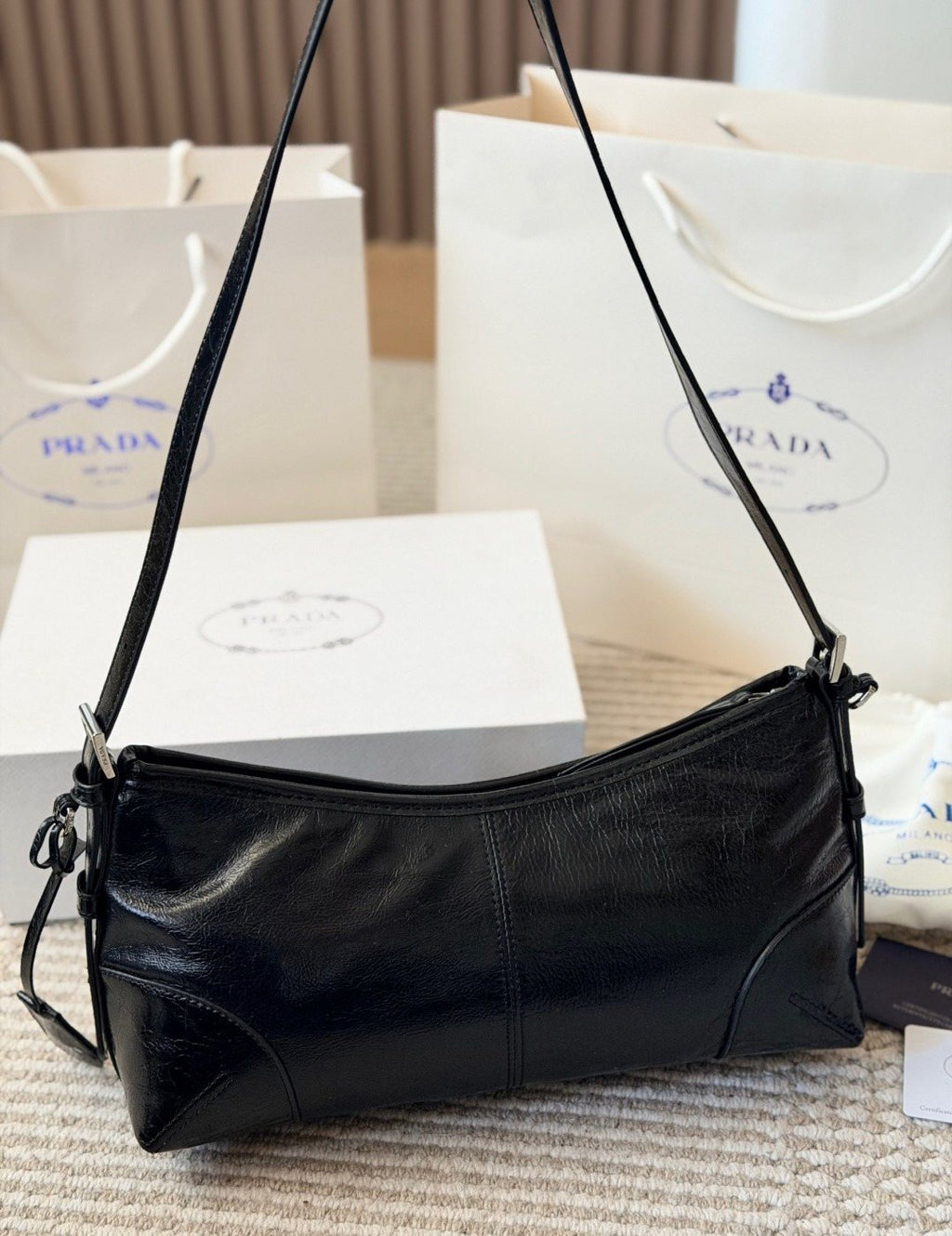 Prada Glossy Crescent Shoulder Bag — back