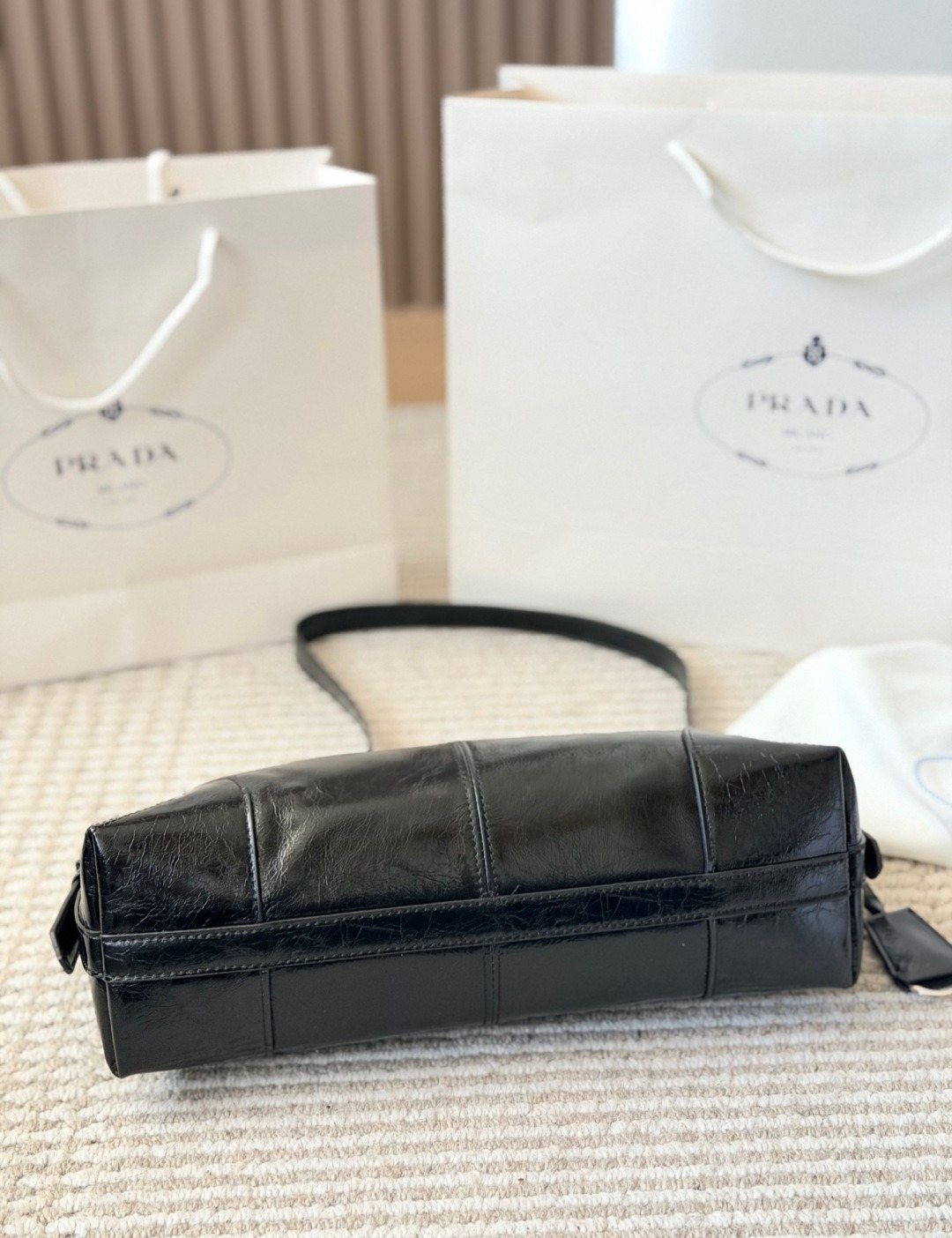 Prada Glossy Crescent Shoulder Bag — detail