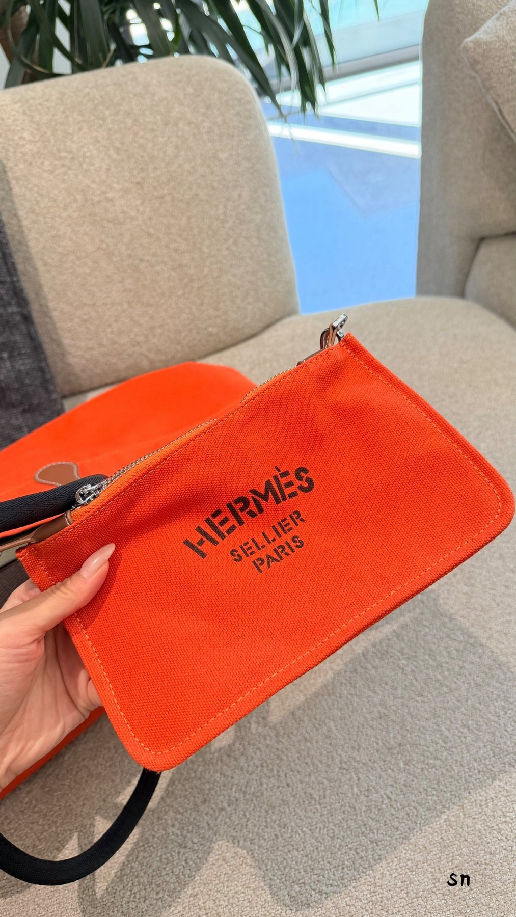 Hermès Lettered Canvas Tote with Matching Pouch — detail