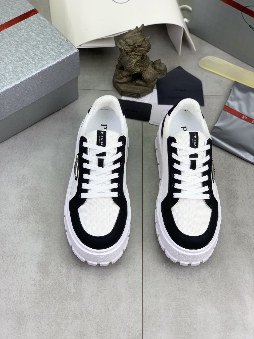 Prada Paneled Lug-Sole Sneakers — front