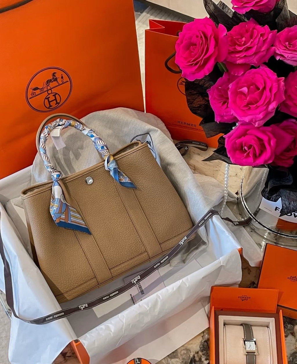 Hermès Garden Pebbled Leather Tote — front