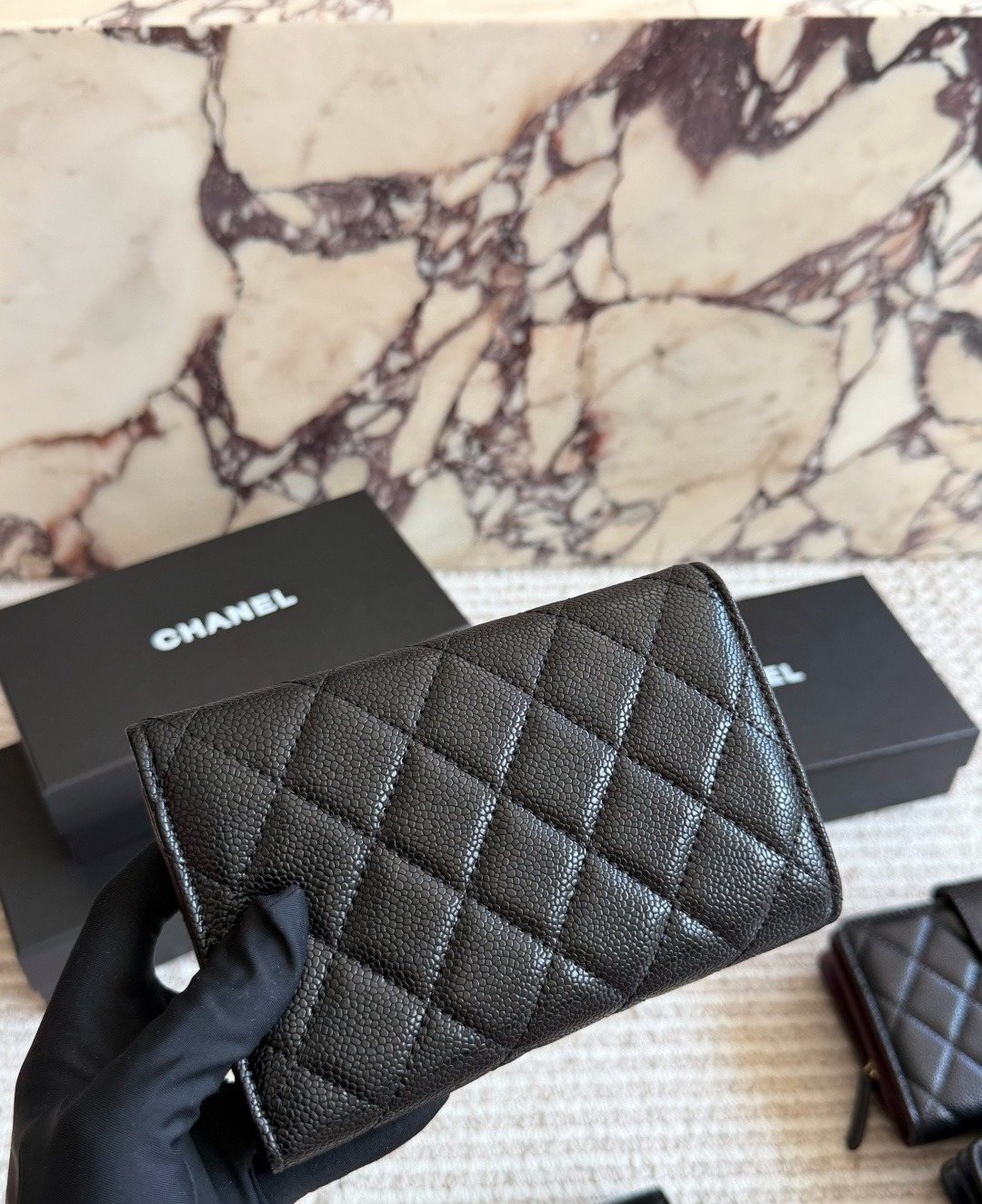 Chanel Black Diamond-Quilted Flap Wallet — back