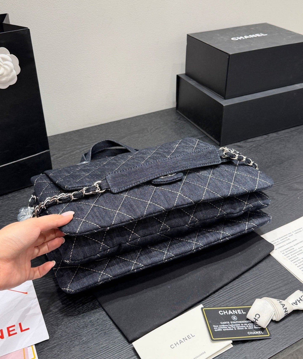 Chanel Quilted Denim Chain Tote — detail